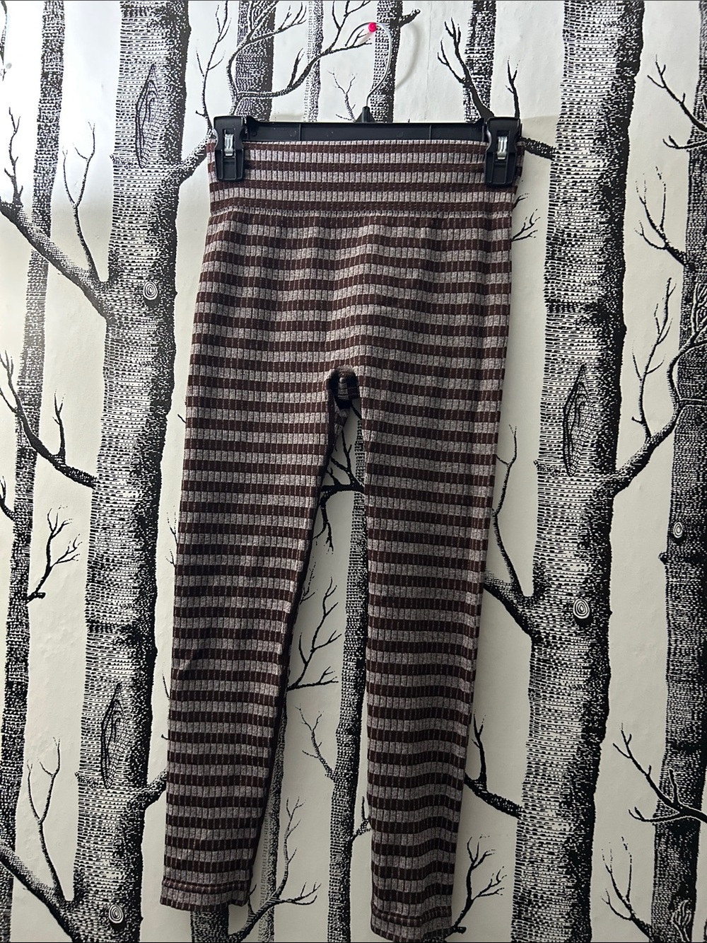 Striped Women SMALL Ribbed Leggings - Brown & Cream